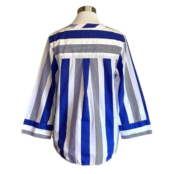 J Crew Button Front Cotton Poplin Tunic Top Womens Sz S Blue White Stripe Preppy - Picture 4 of 5